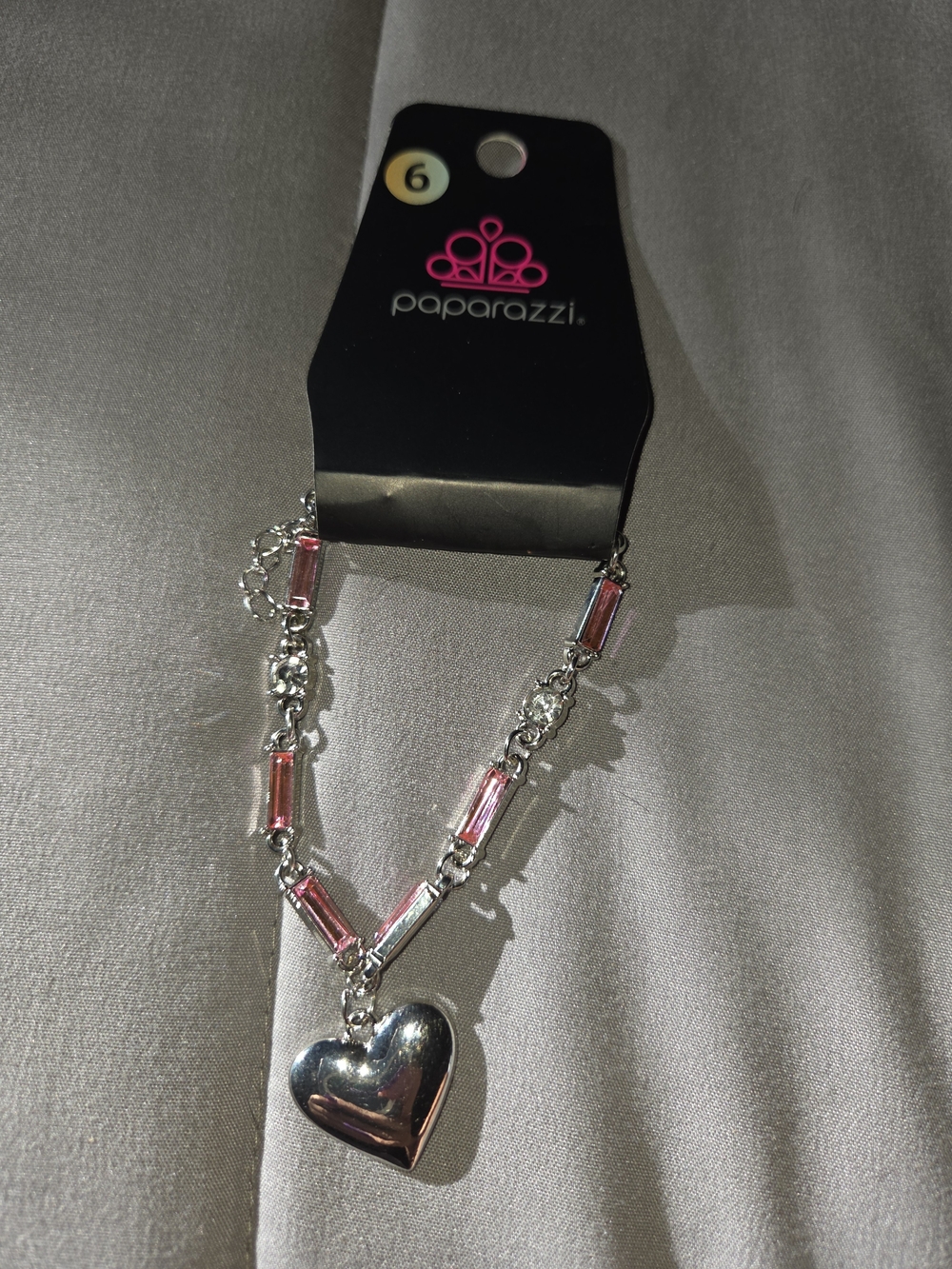 paparazzi Silver Heart Charm Necklace with Pink Baguette Accents